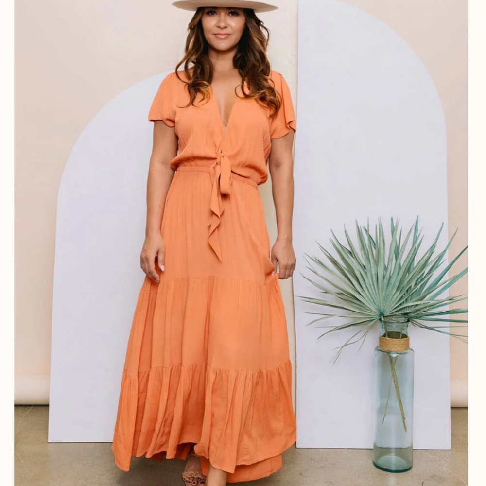 Orange Maxi Dress Designer Bohemian Mama Size Medium